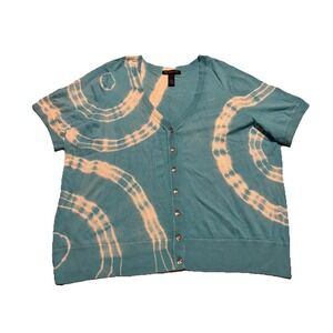 Inc International Concepts Plus Size Turquoise Tie Dye Short Sleeve Cardigan 2X